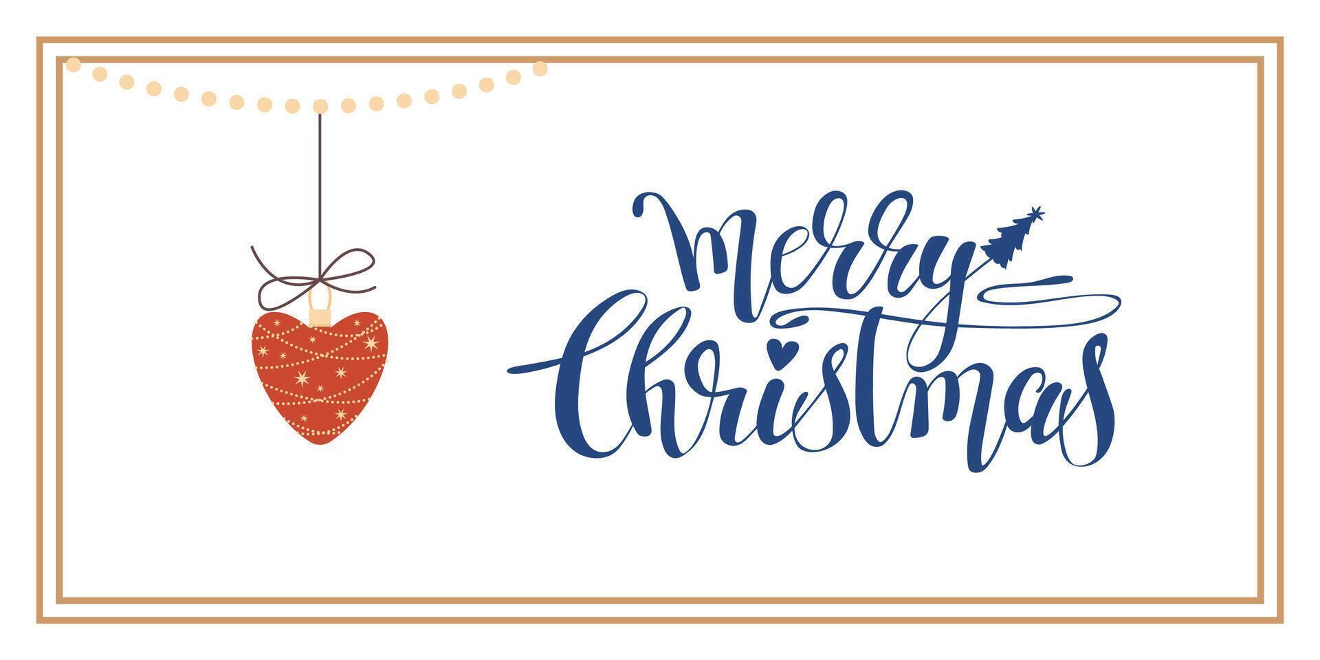 Christmas Red Starry Heart Greeting Horizontal Card or Invitation Template. Vintage Elegant Decoration Illustration. Happy Merry Xmas Greeting Party Banner Design background vector