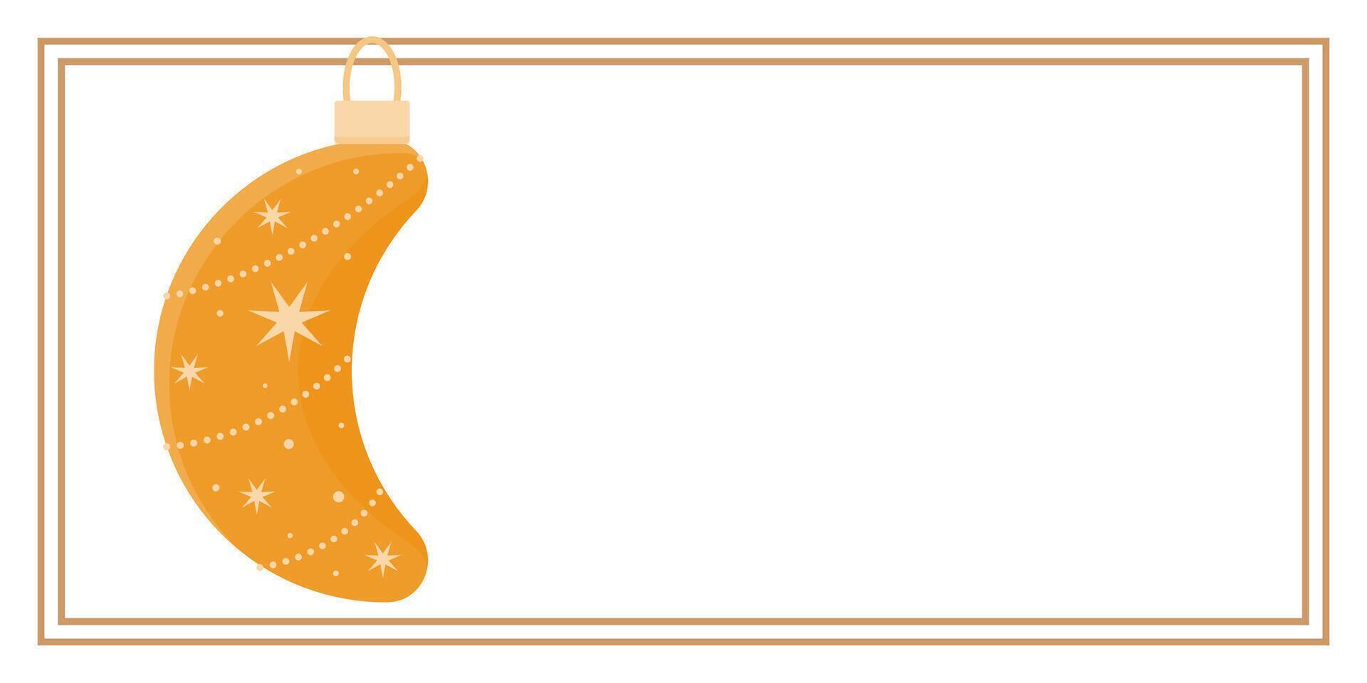 Christmas and New Year Greeting Horizontal Card or Invitation Template with Moon Toy. Vintage Elegant Decoration Illustration. Happy Merry Xmas Greeting Party Banner Design background vector