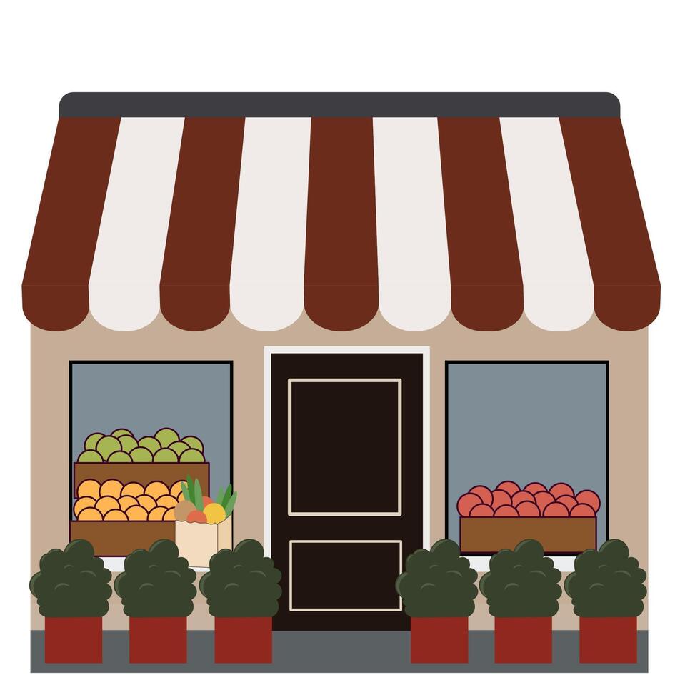 An illustration of a store front with fruit and vegetables vector