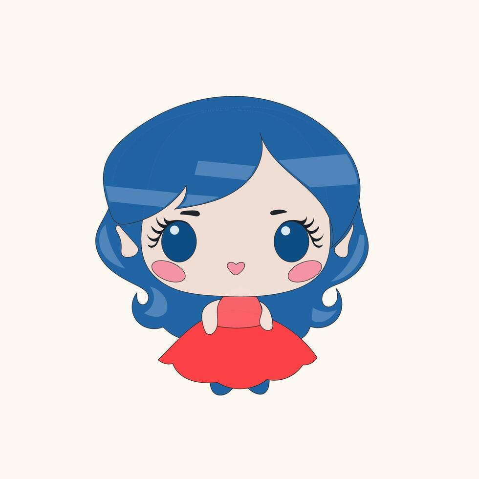 A cartoon girl with blue hair and a red dress vector