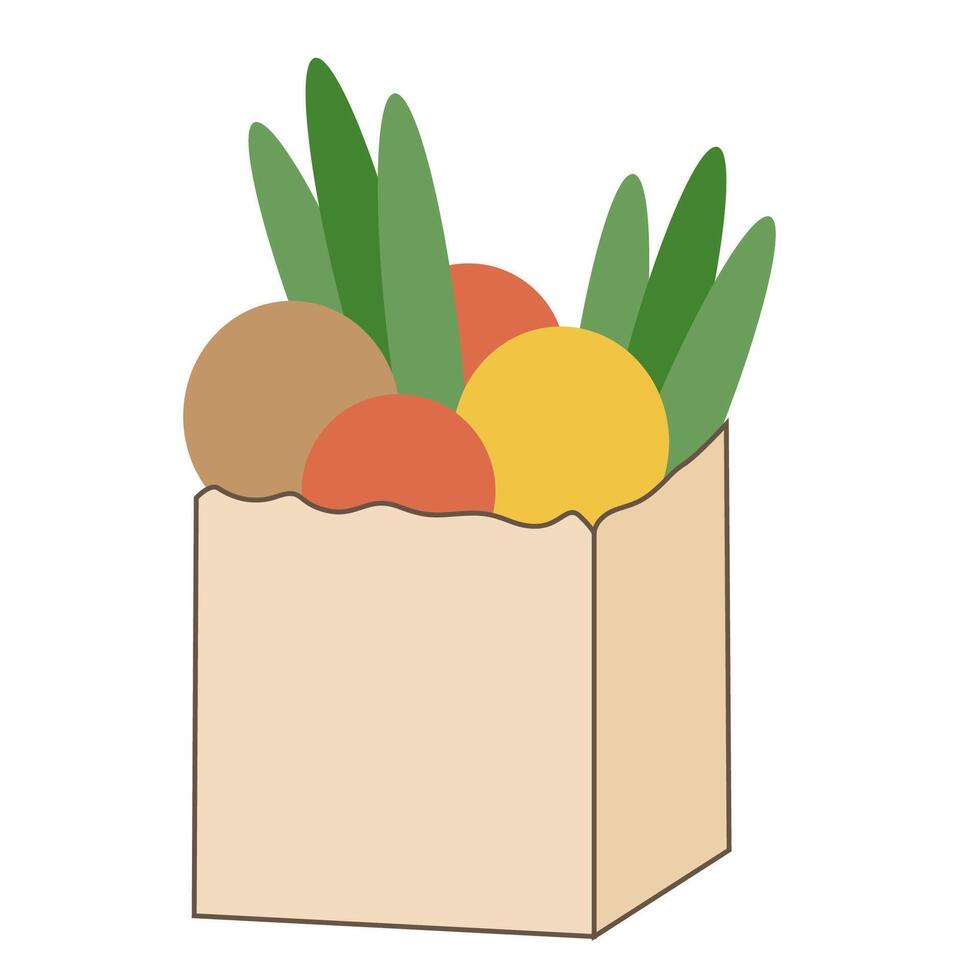 A paper bag filled with fruit and vegetables vector