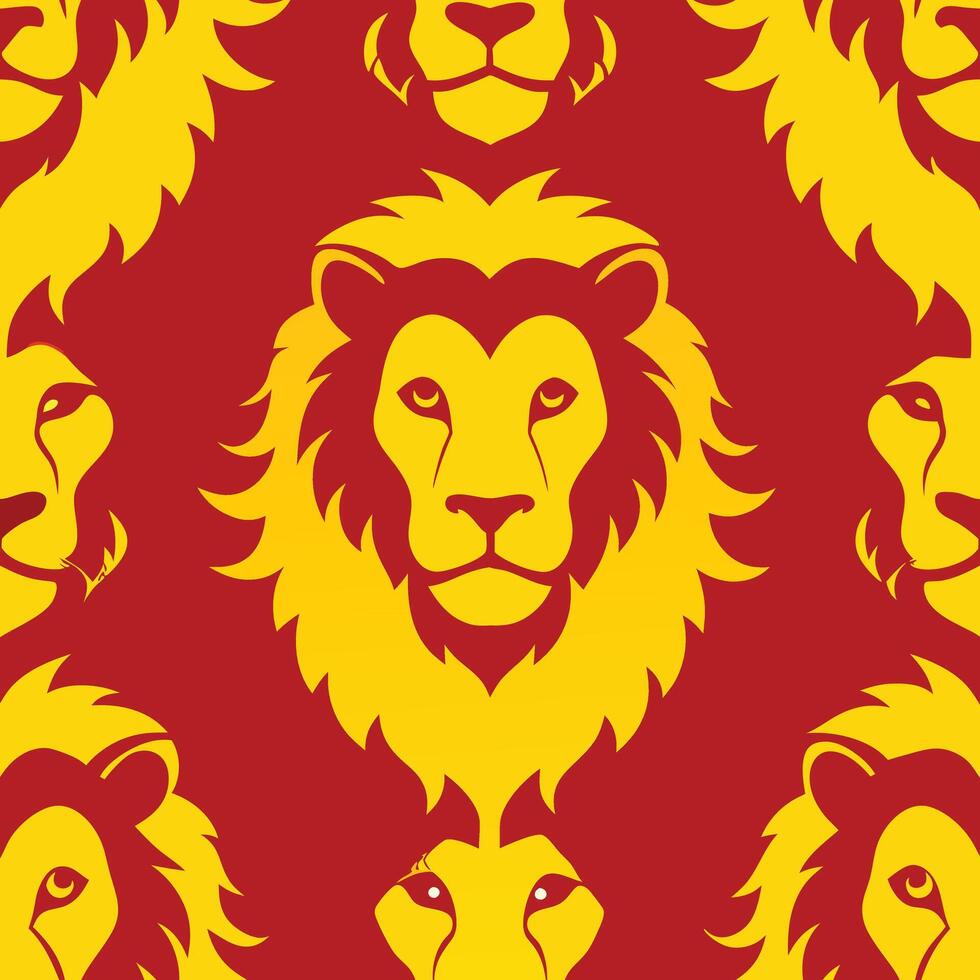 Lion heads on a red and yellow background vector