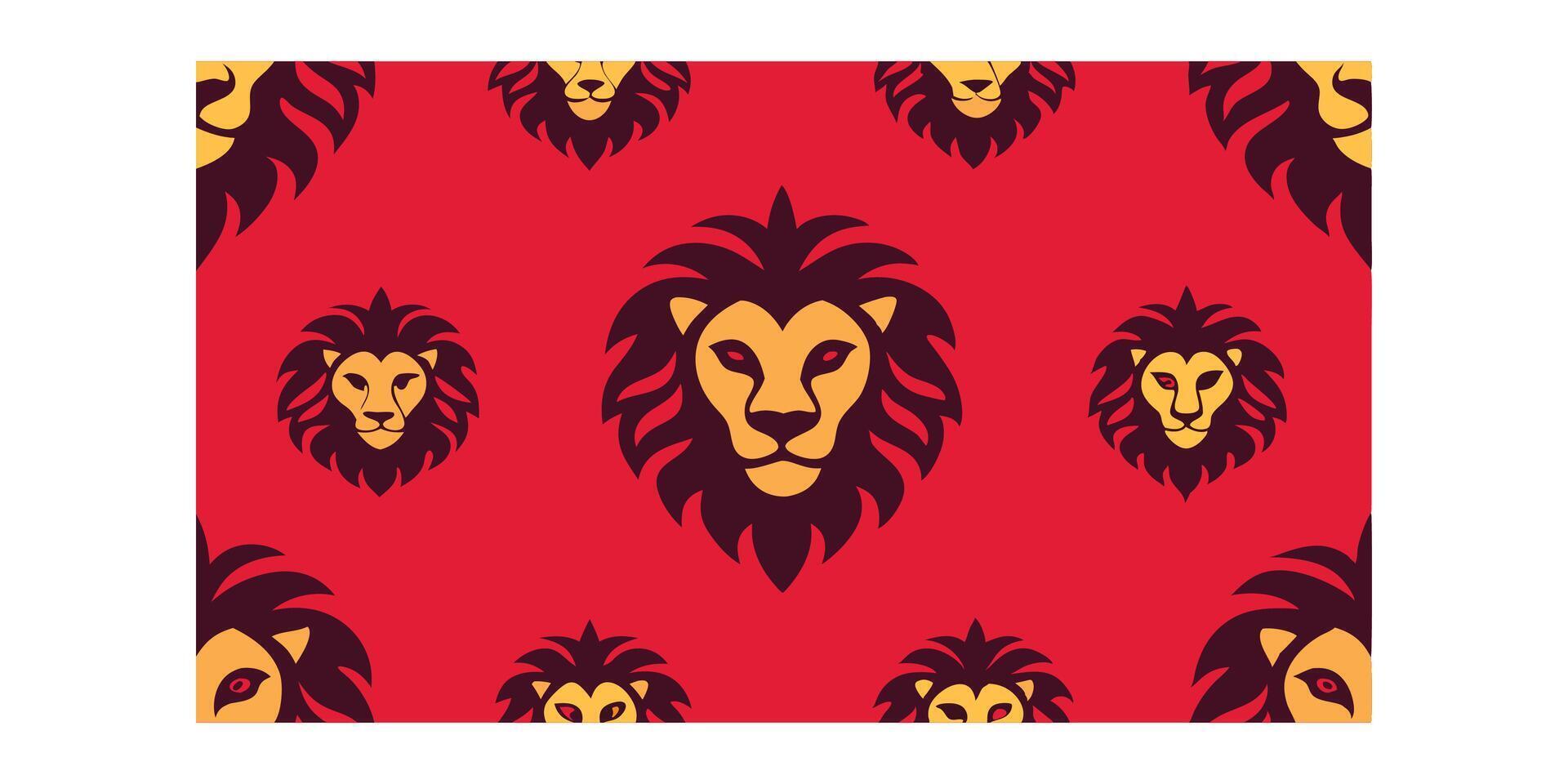 Lion head pattern on red background vector