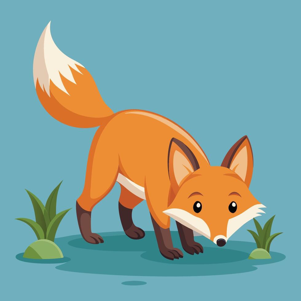 Curious Fox Sniffing in Serene Forest vector