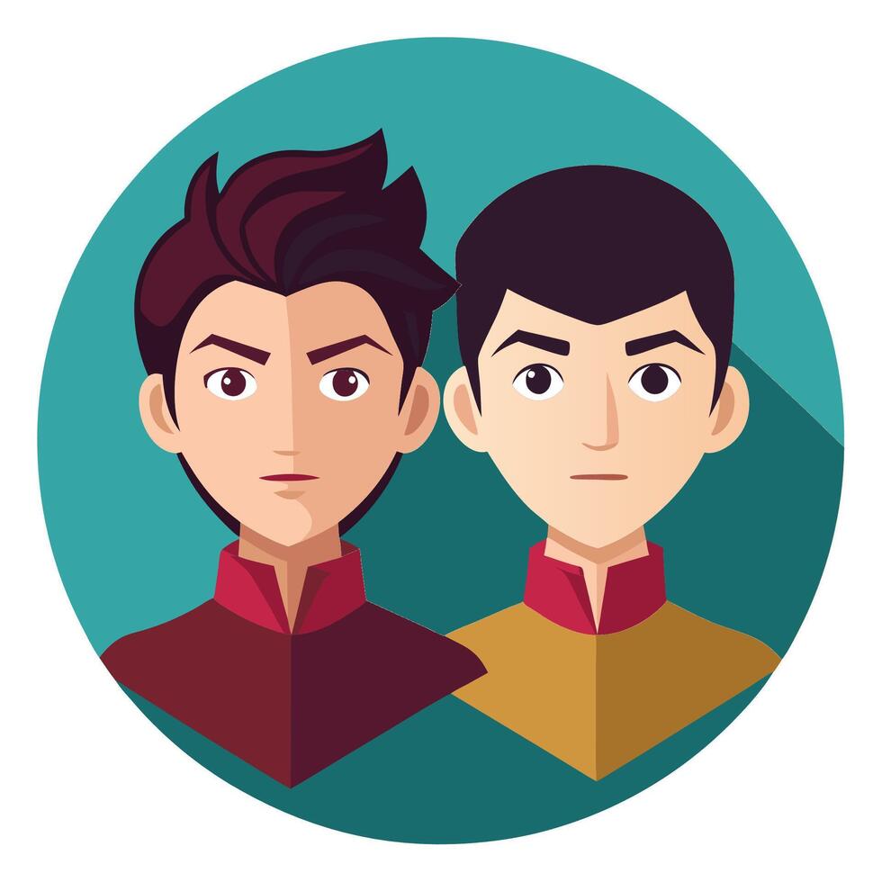 Two men in star trek uniforms, one with a red shirt and the other with a brown shirt vector