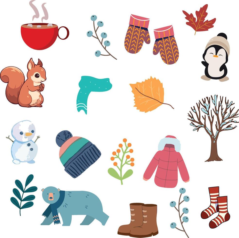 winter clipart set with various items vector