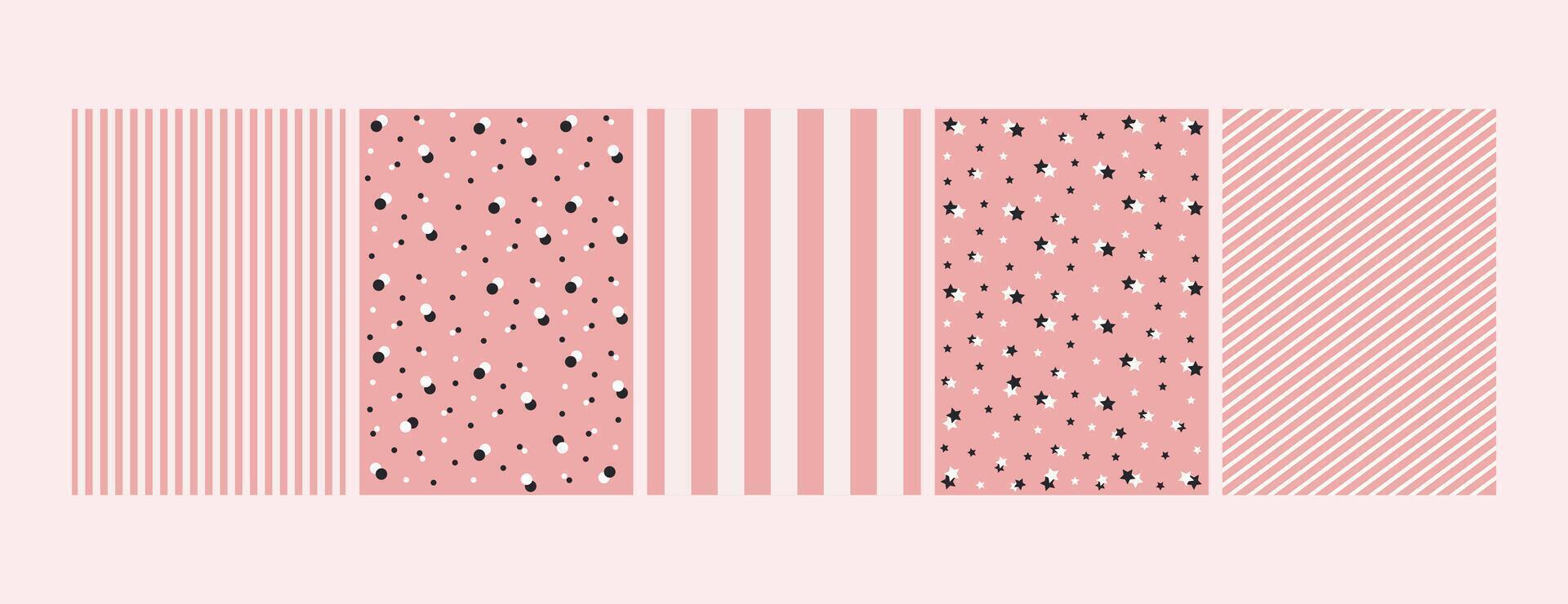 Fashion collection of seamless patterns, design for decoration, wrapping paper, print, fabric or textile, stylish set patterns with elegant ornaments, lovely cards vector