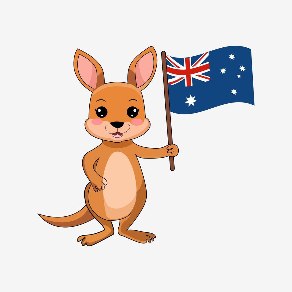 Happy Cartoon Kangaroo Holding Australian Flag vector