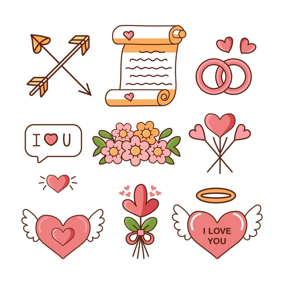 Set Of Valentine's Day Hand Drawn Design Elements. vector