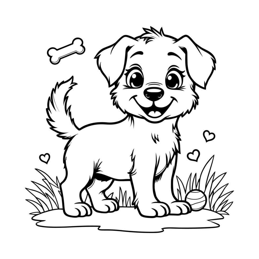 Line art of happy puppy standing coloring page on white background vector