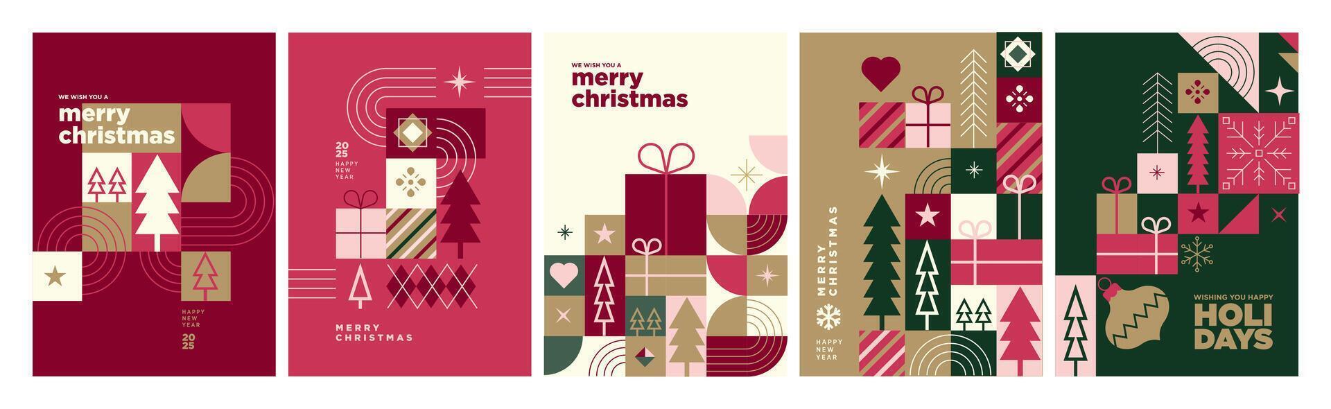 Christmas and New Year Cards Collection. Modern abstract illustrations for greeting card, party invitation card, website banner, social media banner, marketing material. vector