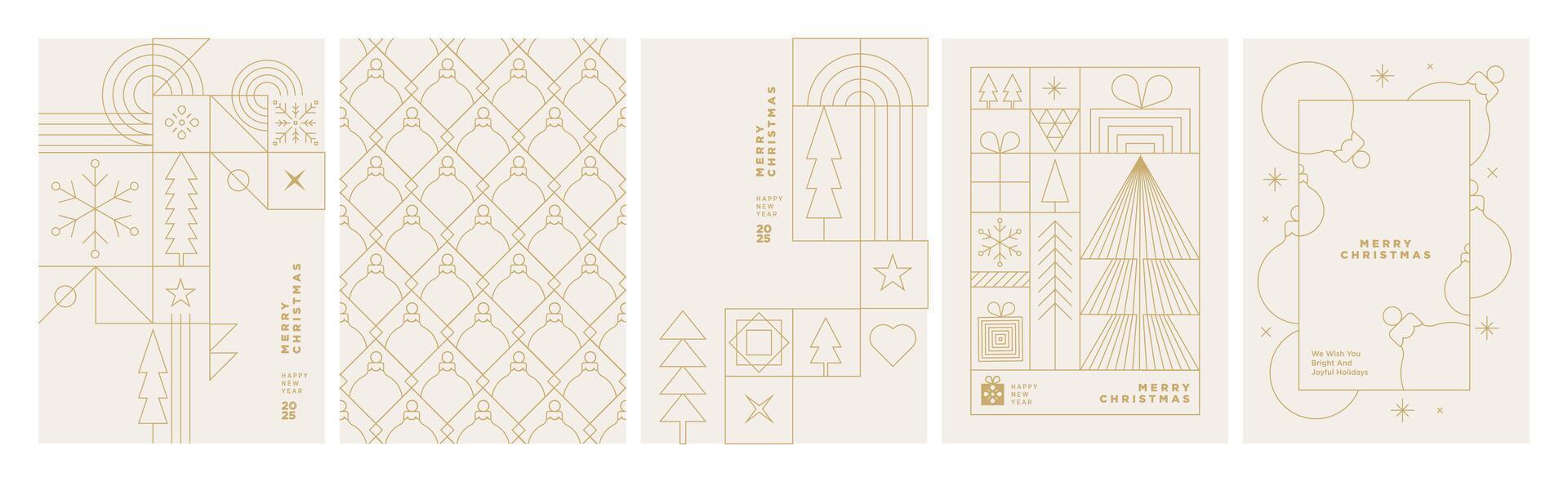 Set of Christmas and New Year Cards. Modern line illustration concepts for graphic and web design, social media banner, marketing material. vector