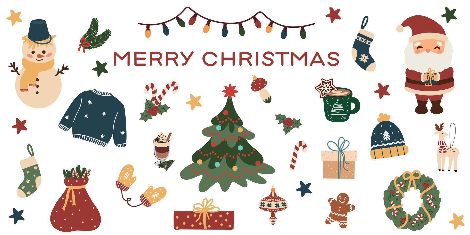 Christmas decorative banner. Winter holiday decorations 2025. Ideal for seasonal projects, greeting cards and holiday decor. Color illustration on a white background. vector