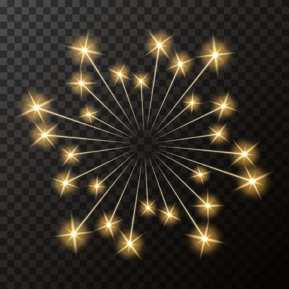 glow element. Bengal fire effect for new year, celebration salute, fireworks. Burning sparkling candle, holiday lights in night sky. Isolated magic light for holiday and birthday background. vector