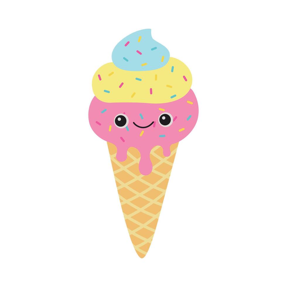 Cute ice cream with smiling face vector