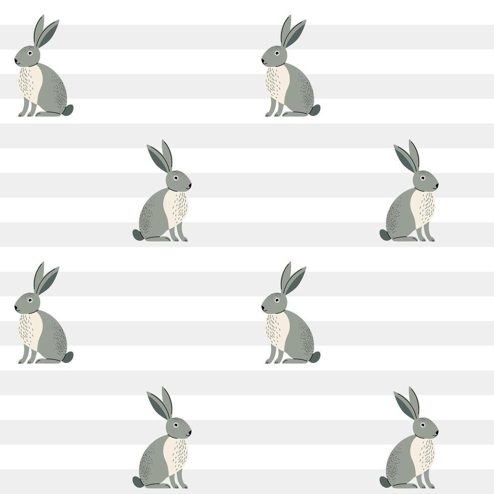 Cute animals pattern. Seamless pattern with hare. Wildlife backgrounds. vector
