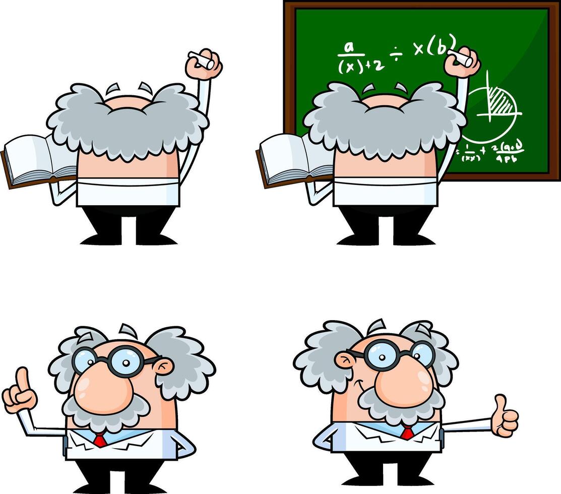 Science Professor Cartoon Character Poses. Collection Set vector