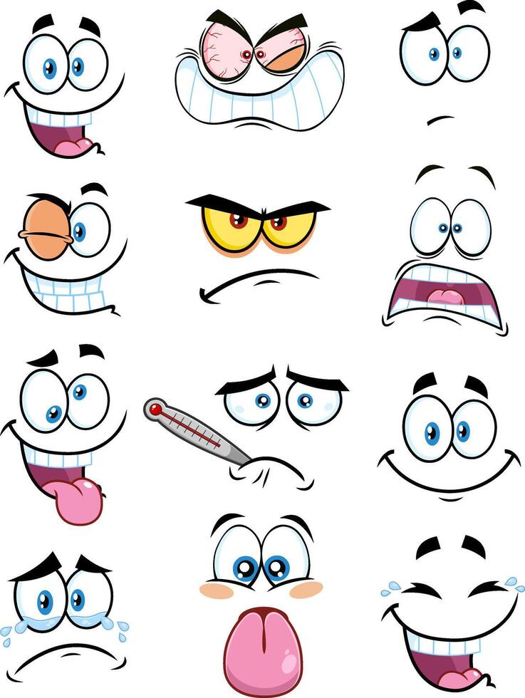 Cartoon Funny Faces. Collection Set vector