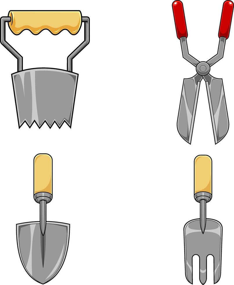 Cartoon Gardener Tools. Hand Drawn Collection Set vector