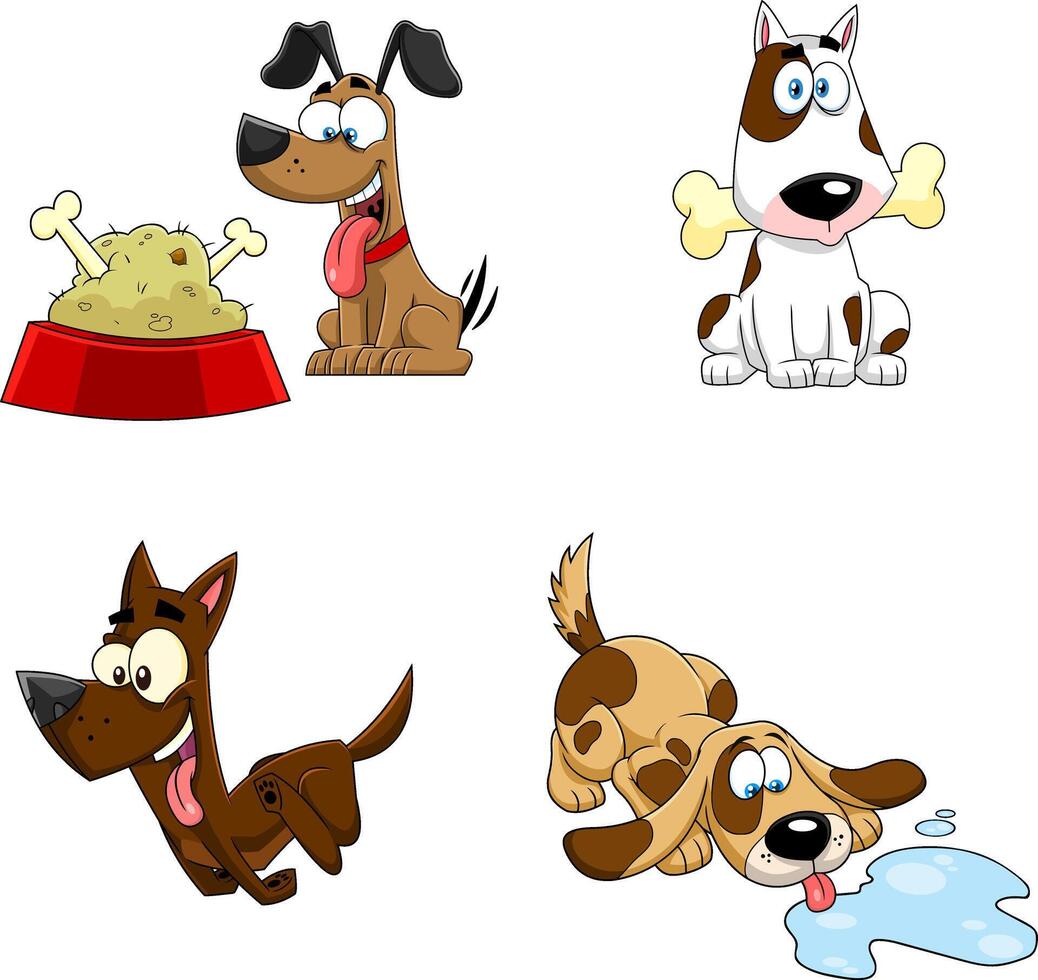 Breed Dog Cartoon Characters. Hand Drawn Collection Set vector