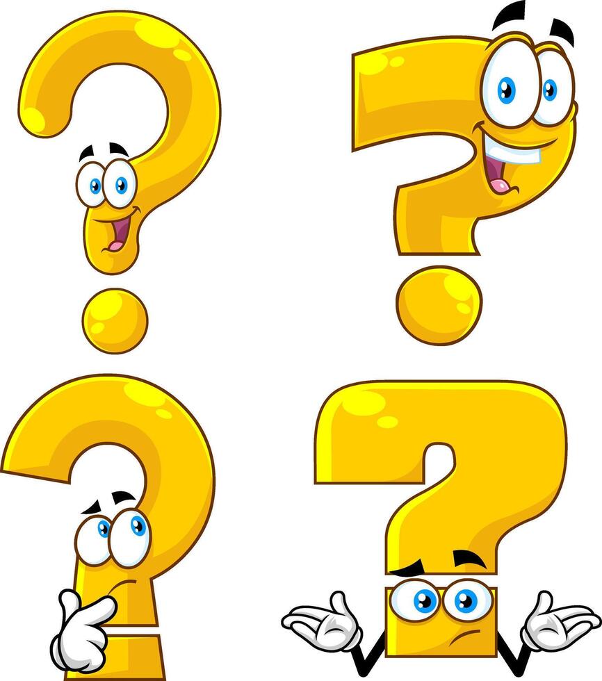 Funny Yellow Question Mark Cartoon Characters. Collection Set vector