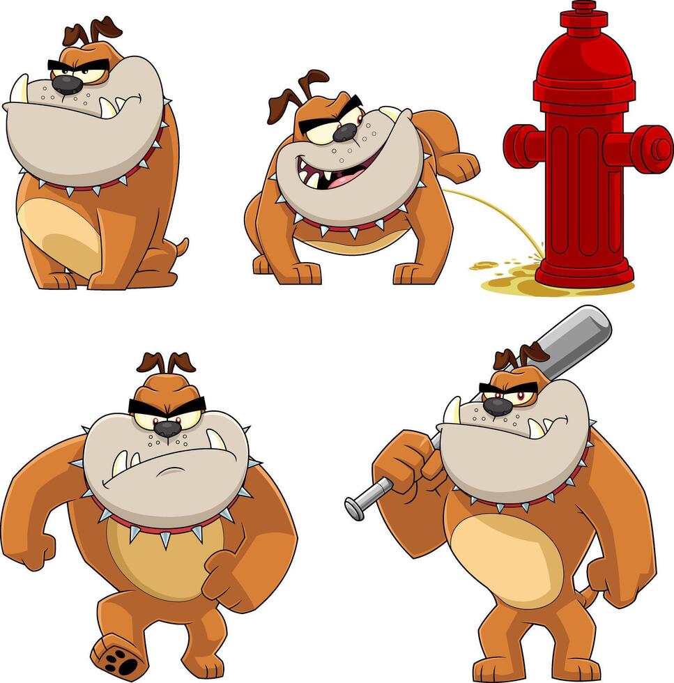 Bulldog Cartoon Character. Hand Drawn Collection Set Isolated On White Background vector