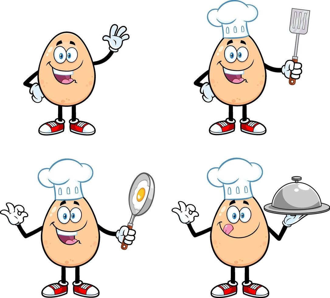 Egg Cartoon Mascot Character. Collection Set vector