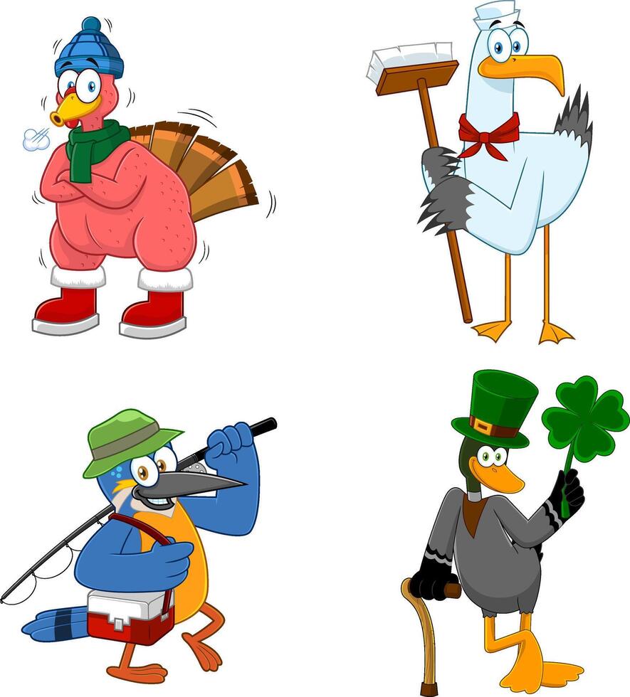 Cartoon Birds Characters. Collection Set vector
