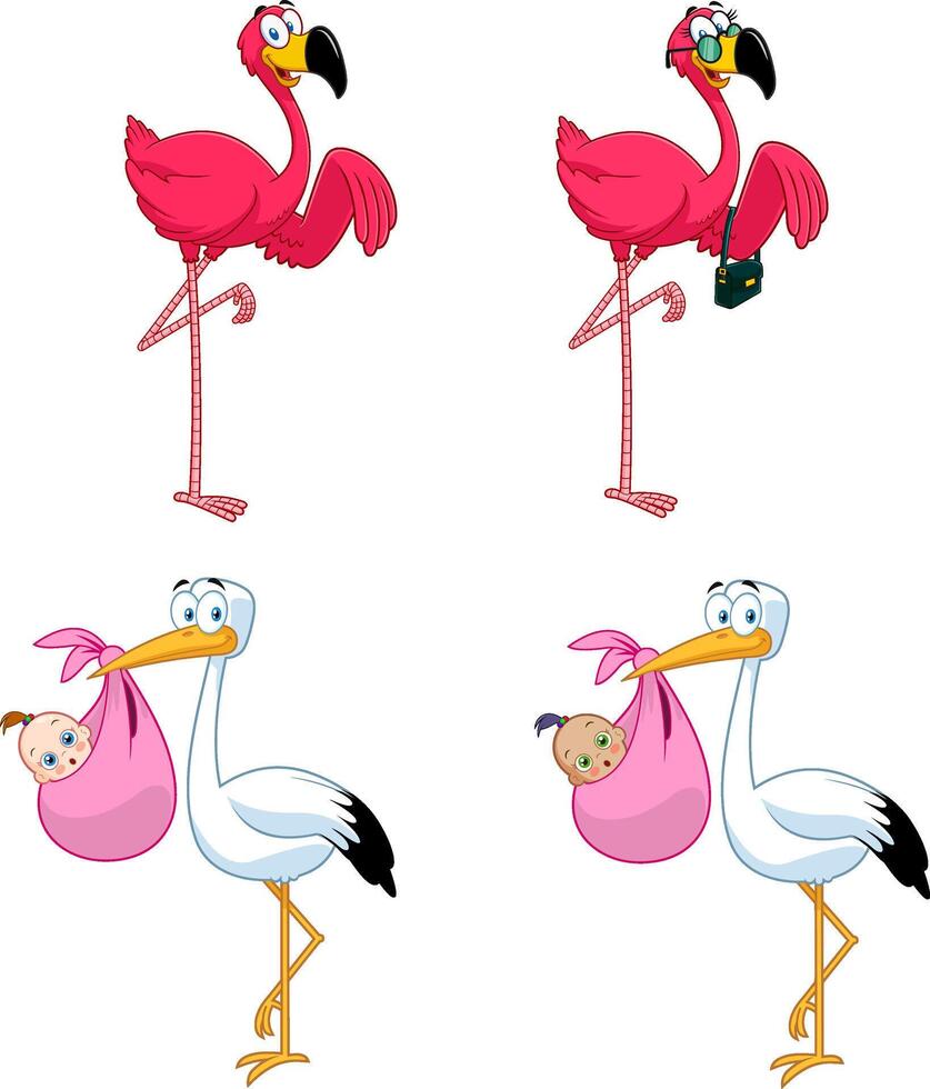 Cartoon Birds Characters. Collection Set vector