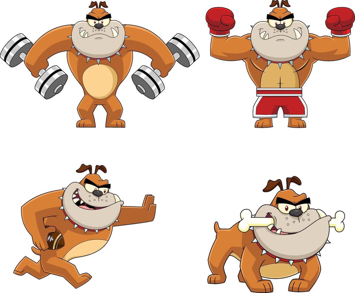 Bulldog Cartoon Character. Hand Drawn Collection Set vector