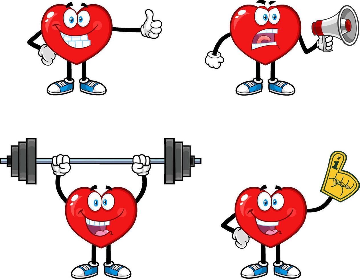 Red Heart Cartoon Character Series. Collection Set vector