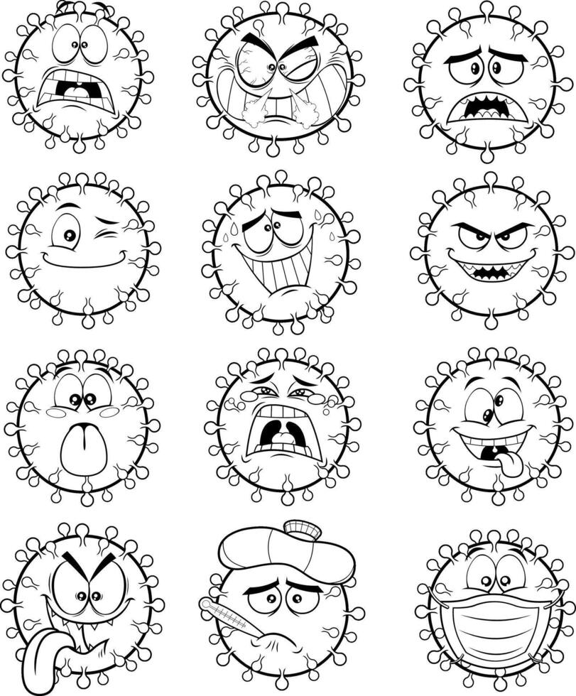 Outlined Coronavirus Pathogenic Bacteria. Collection Set vector