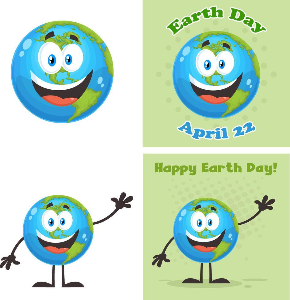 Earth Globe Cartoon Character Flat Design. Collection Set vector