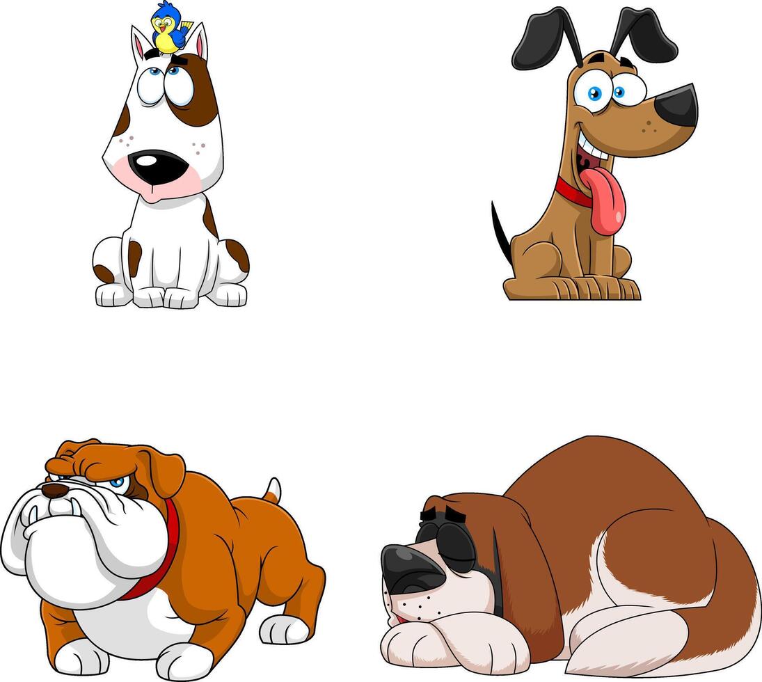 Breed Dog Cartoon Characters. Hand Drawn Collection Set vector