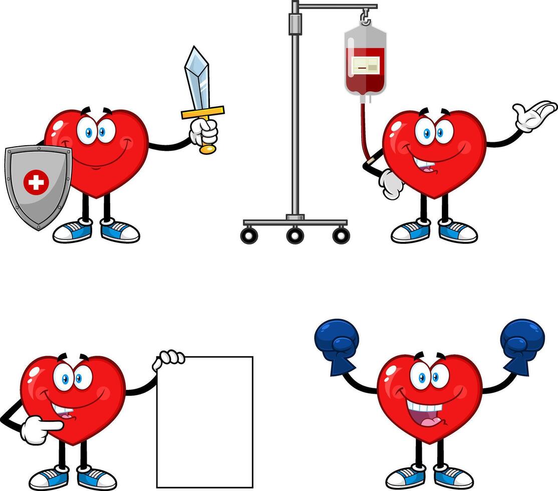 Red Heart Cartoon Character Series. Collection Set Isolated On White Background vector