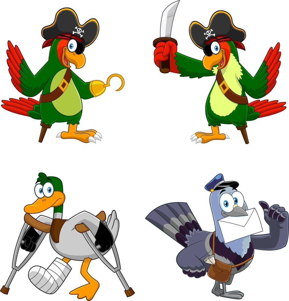 Cartoon Birds Characters. Collection Set vector