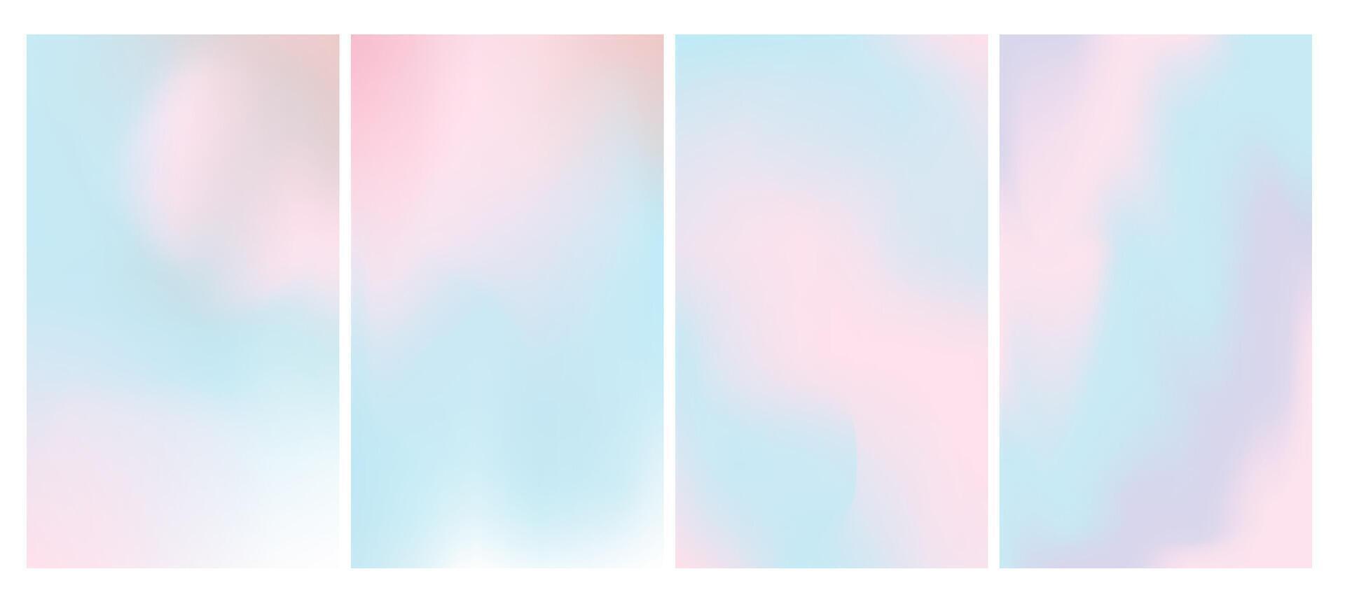 Elegant blue, purple and pink sky backdrop set. Pastel summer hues in a soft design. Abstract trendy blurred gradient background set with a light, minimal feel vector