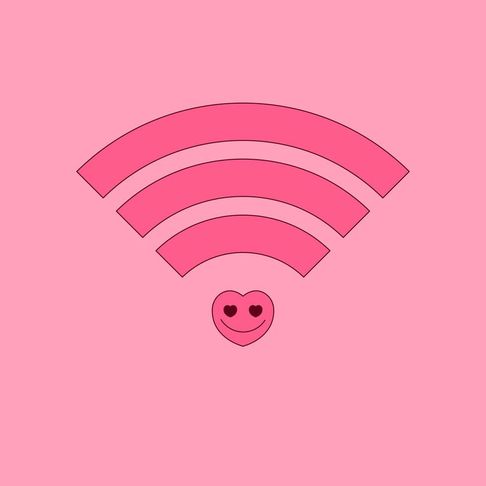 Valentine day card with wifi signal mobile phone. Trendy retro groovy style. Perfect for social media content, posts and more. illustration vector