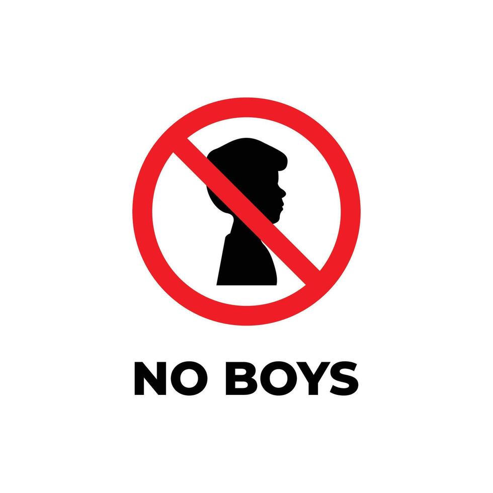 no boys allowed with male symbol - illustration, silhouette of half a man's face with a red prohibition symbol vector