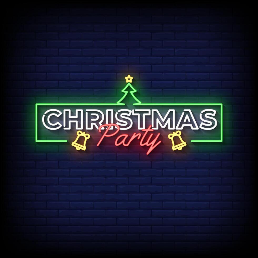 christmas party neon style with brick wall background vector
