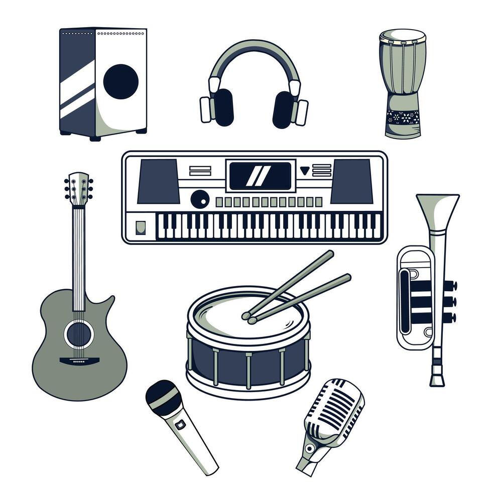 Illustration of various hand drawn musical instruments vector