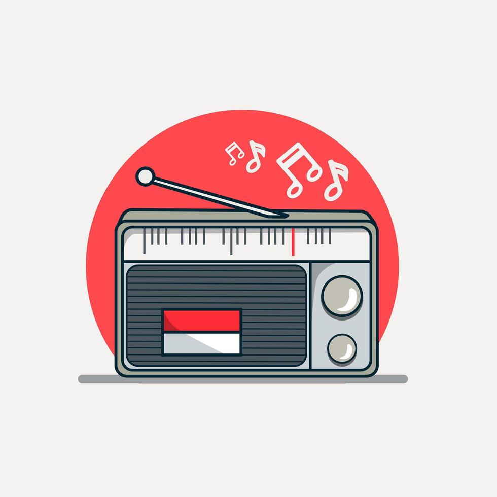 red and white vintage radio hand drawing vector