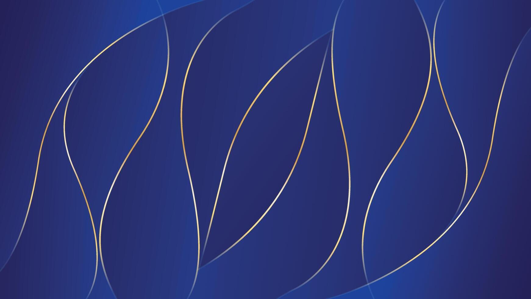 Abstract blue elegant luxury background with gold lines, modern wallpaper with flowing waves. vector