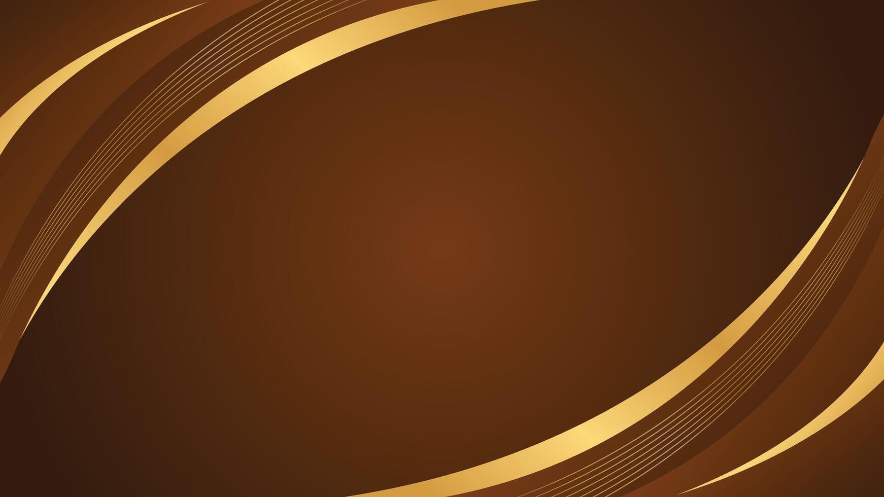 Elegant dark brown luxury curved background with gold lines. Abstract modern wallpapers vector