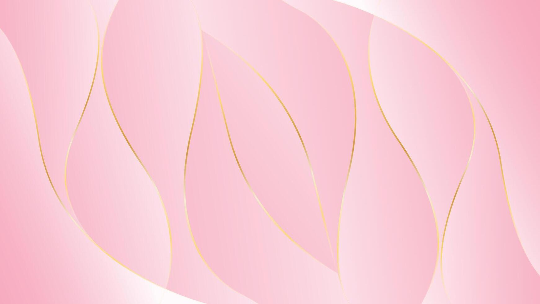 Abstract pink elegant luxury background with gold lines, modern wallpaper with flowing waves. vector