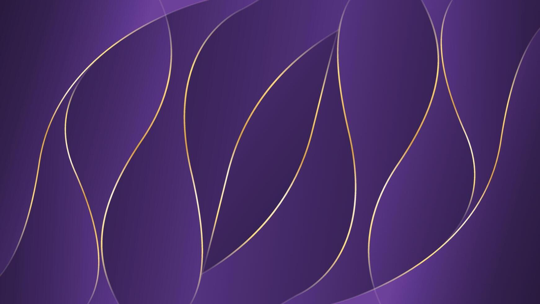 Abstract purple elegant luxury background with gold lines, modern wallpaper with flowing waves. vector