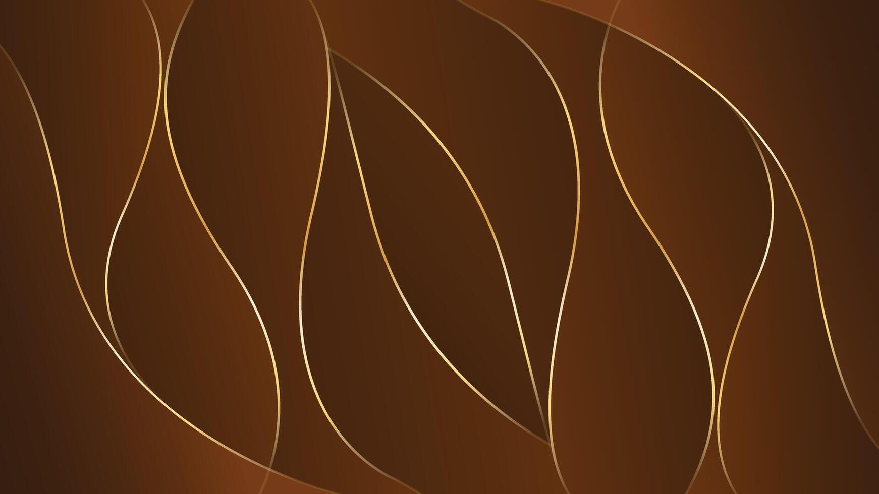 Abstract dark brown luxury wave background with gold lines vector