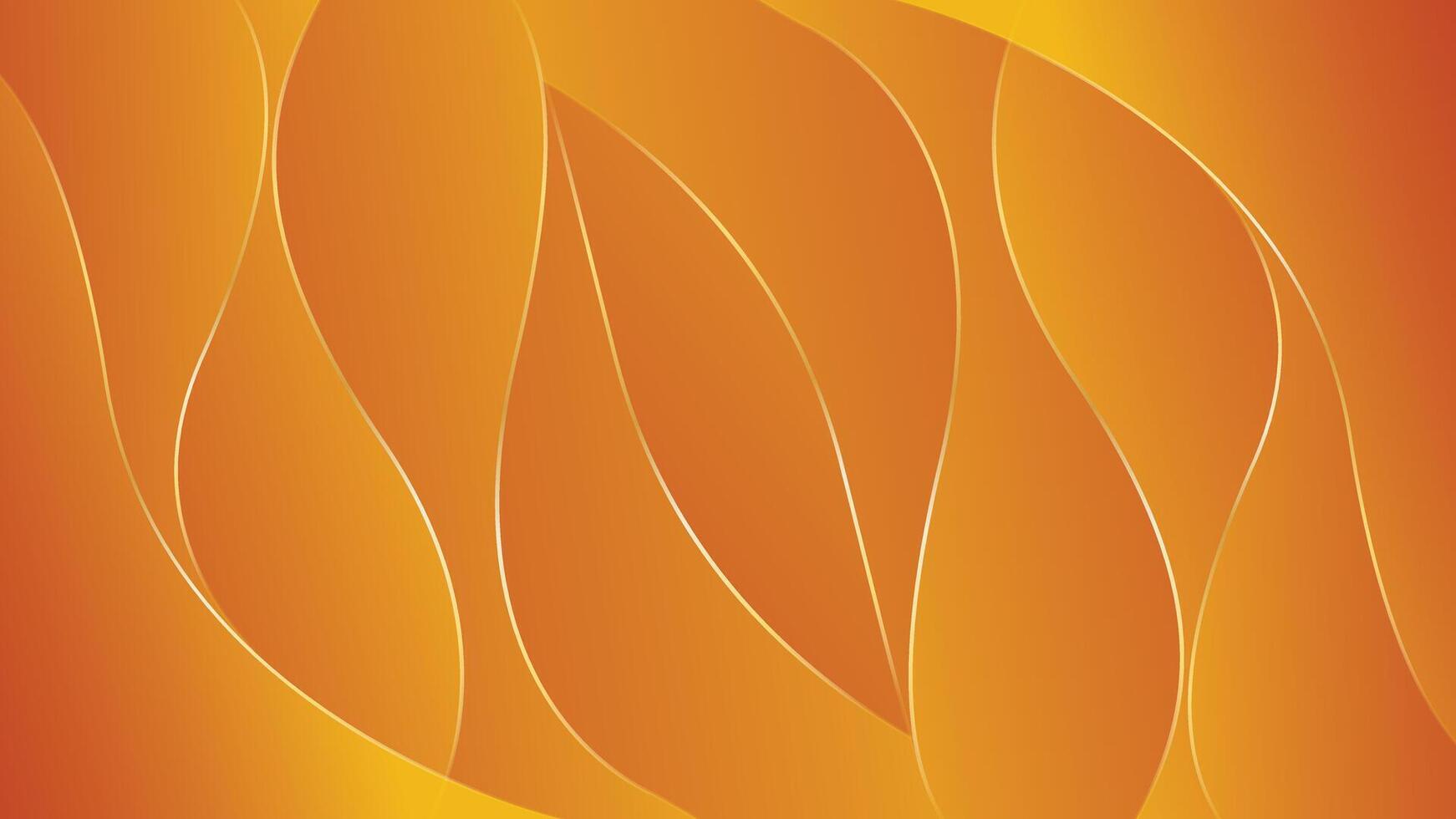 Abstract orange gradient luxury background with gold lines, modern wallpaper with flowing waves. vector