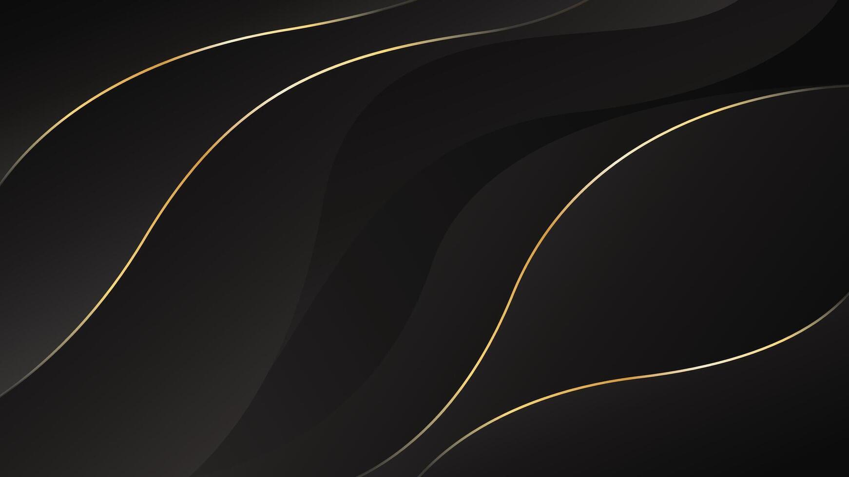 Abstract black luxury background with gold lines, Elegant modern wallpaper with flowing waves. vector