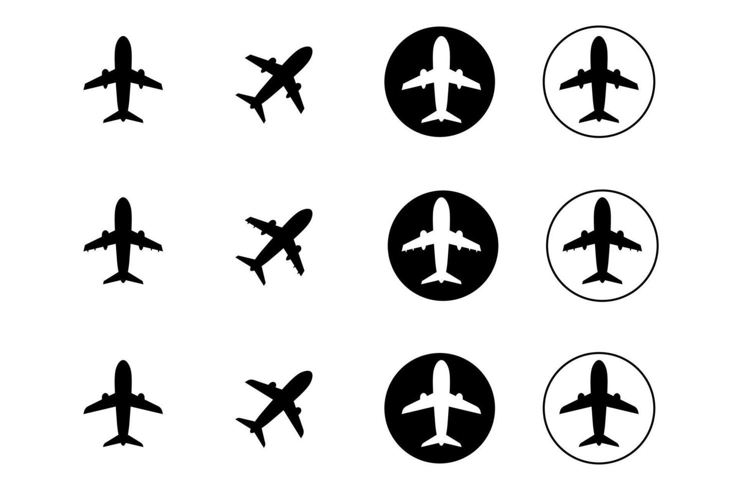 Airplane icon set. Aircraft sign. Airport arrival departure symbol vector